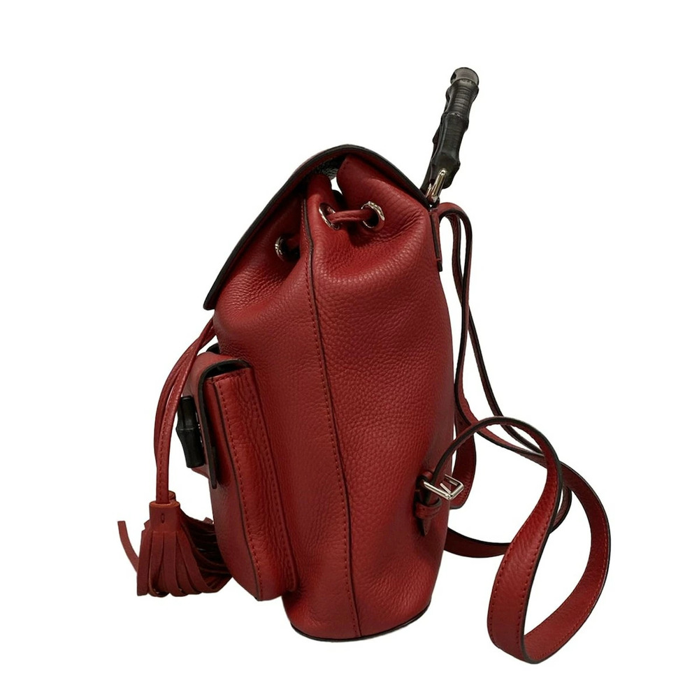 GUCCI Bamboo Backpack Rucksack Daypack Red Leather - Picture 4 of 7